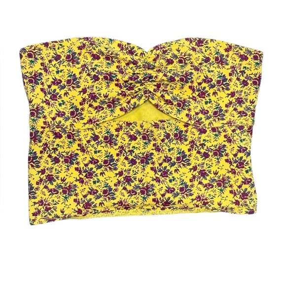 Silence + Noise Urban Outfitters Crop Tube Top Yellow Red Floral Print Small - Picture 3 of 7